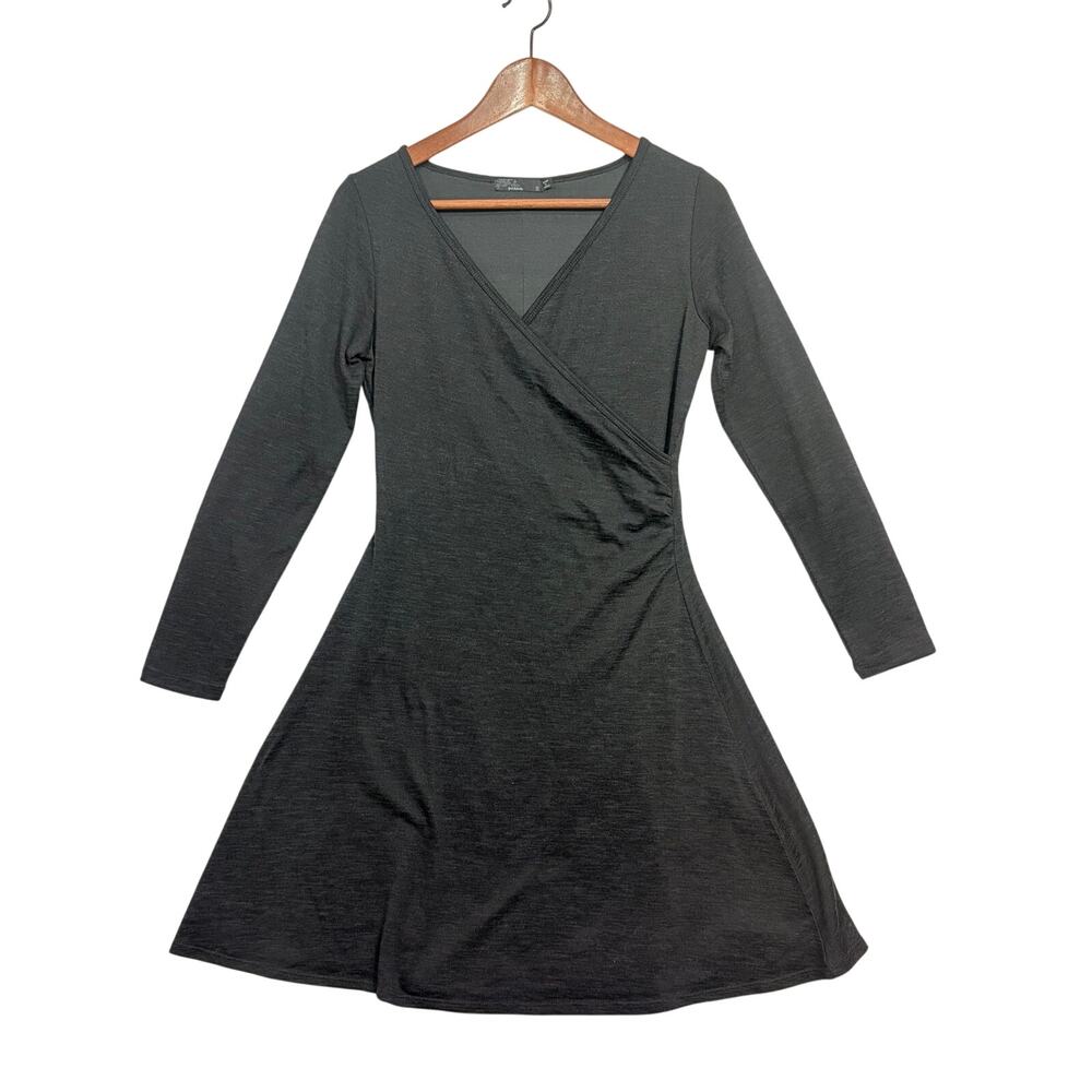 Prana Charcoal Gray Wrap Dress Long Sleeve V-Neck Size S